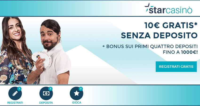 Promo StarCasinò: fino a 1.000€ di bonus sulle prime 4 ricariche + 10€ gratis